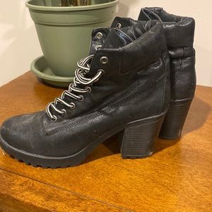 MIA Black Lace-Up Heel Boots, size 8